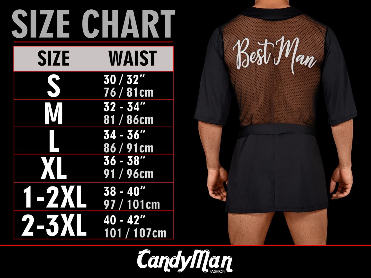 CandyMan men's underwear size chart