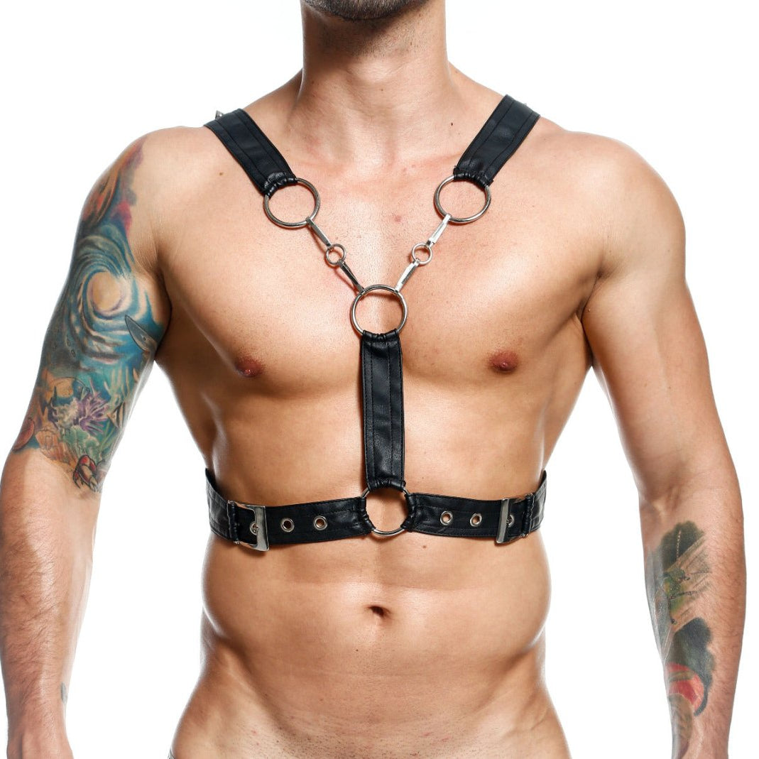 Mens Harness Leather Cross Chain