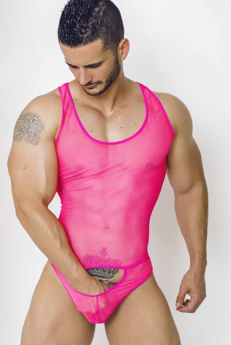 MOB Erotic men's lingerie featuring an all-over mesh design with a back thong, a handy front opening, available in multiple colors and made of comfortable Tulle Netting material.
