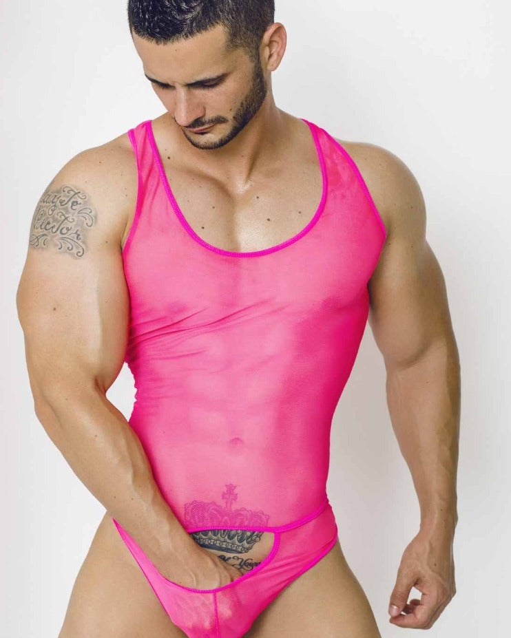 MOB Erotic men's lingerie featuring an all-over mesh design with a back thong, a handy front opening, available in multiple colors and made of comfortable Tulle Netting material.