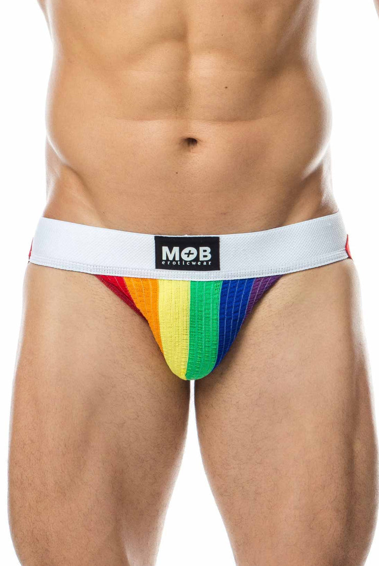 Pride flag mens jockstrap front view