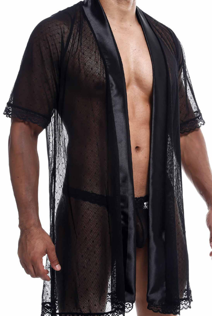 Elegant robe and thong set, combining the allure of a sexy silhouette with the sophistication of royal attire, made from silky soft fabric.