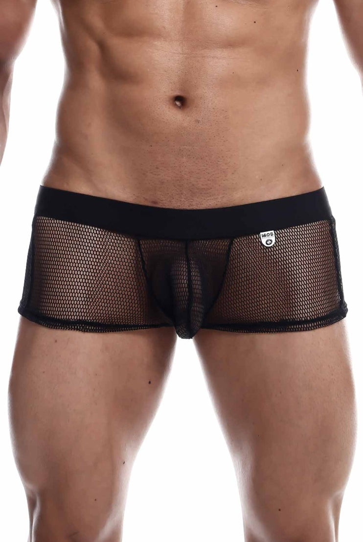 Seductive mesh boxers in bold colors, seamlessly contouring the body, with a silky low-rise waistband and a supportive front pouch.