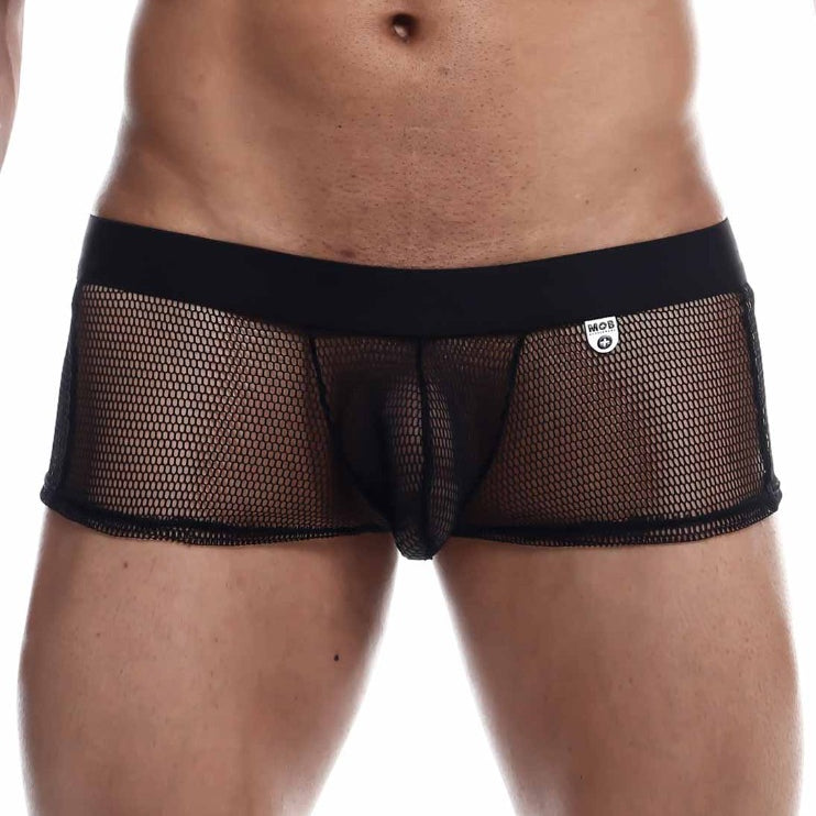 Seductive mesh boxers in bold colors, seamlessly contouring the body, with a silky low-rise waistband and a supportive front pouch.