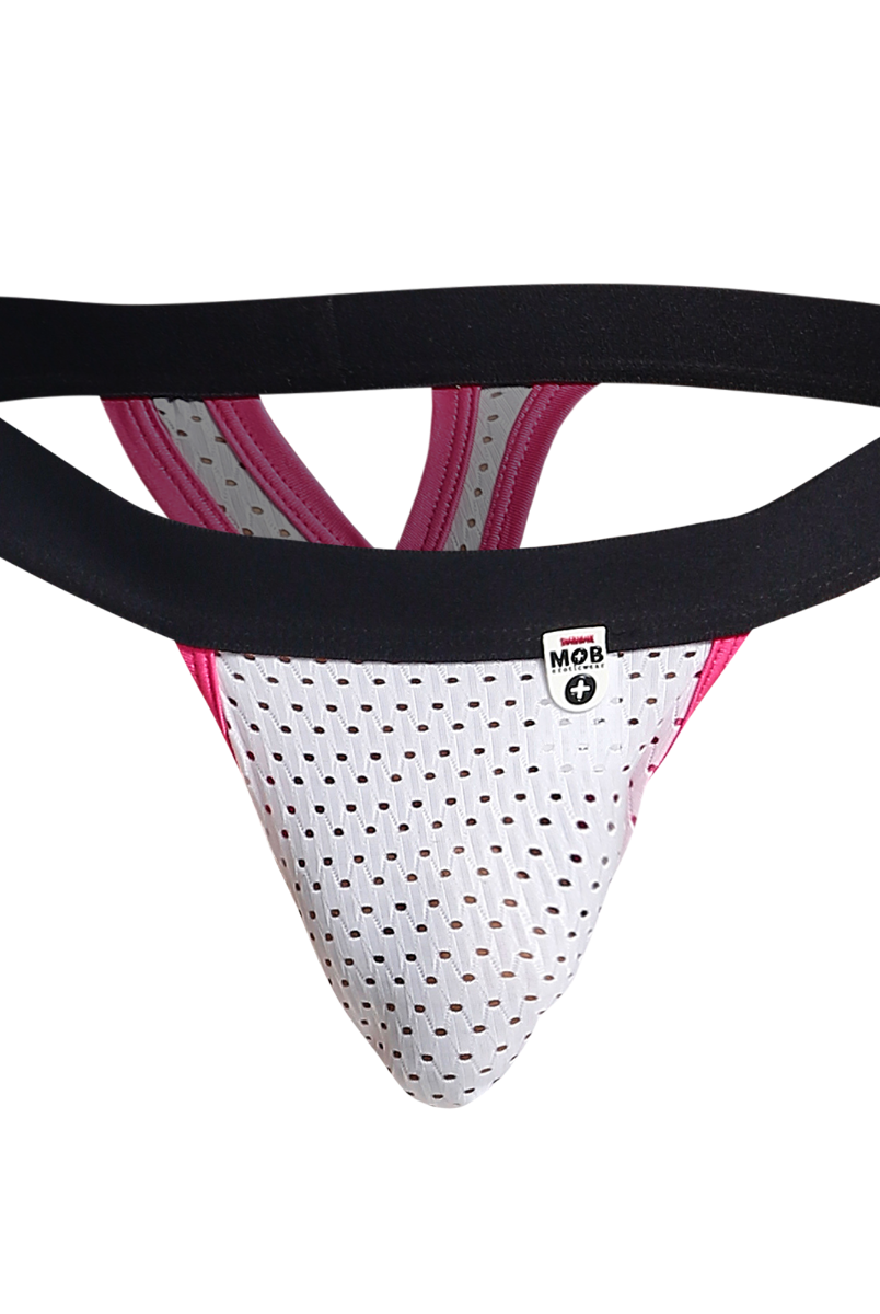MOB Mesh Y Thong-WhitePink-Small/Medium