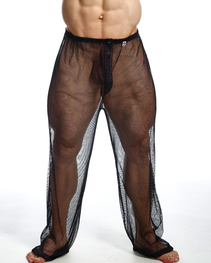 MOB Fishnet Pants in Mesh, capturing the essence of seductive transparency, designed in Canada and ethically produced in Colombia, available in shades of black and hot pink.