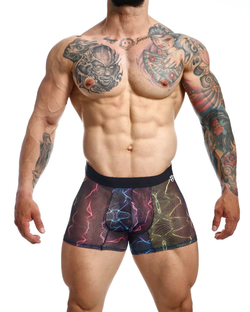 MOB Mesh Boxer, showcasing premium mesh design, available in diverse shades from passionate redmesh to celestial galactic, ethically crafted in Colombia.