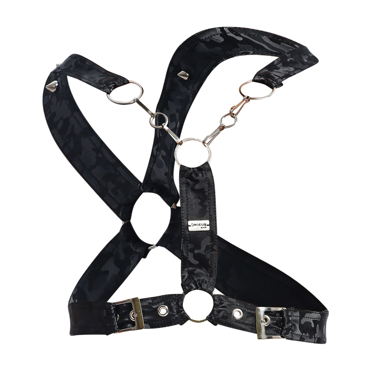 Cross Chain Harness Camo Faux Leather by DNGEON