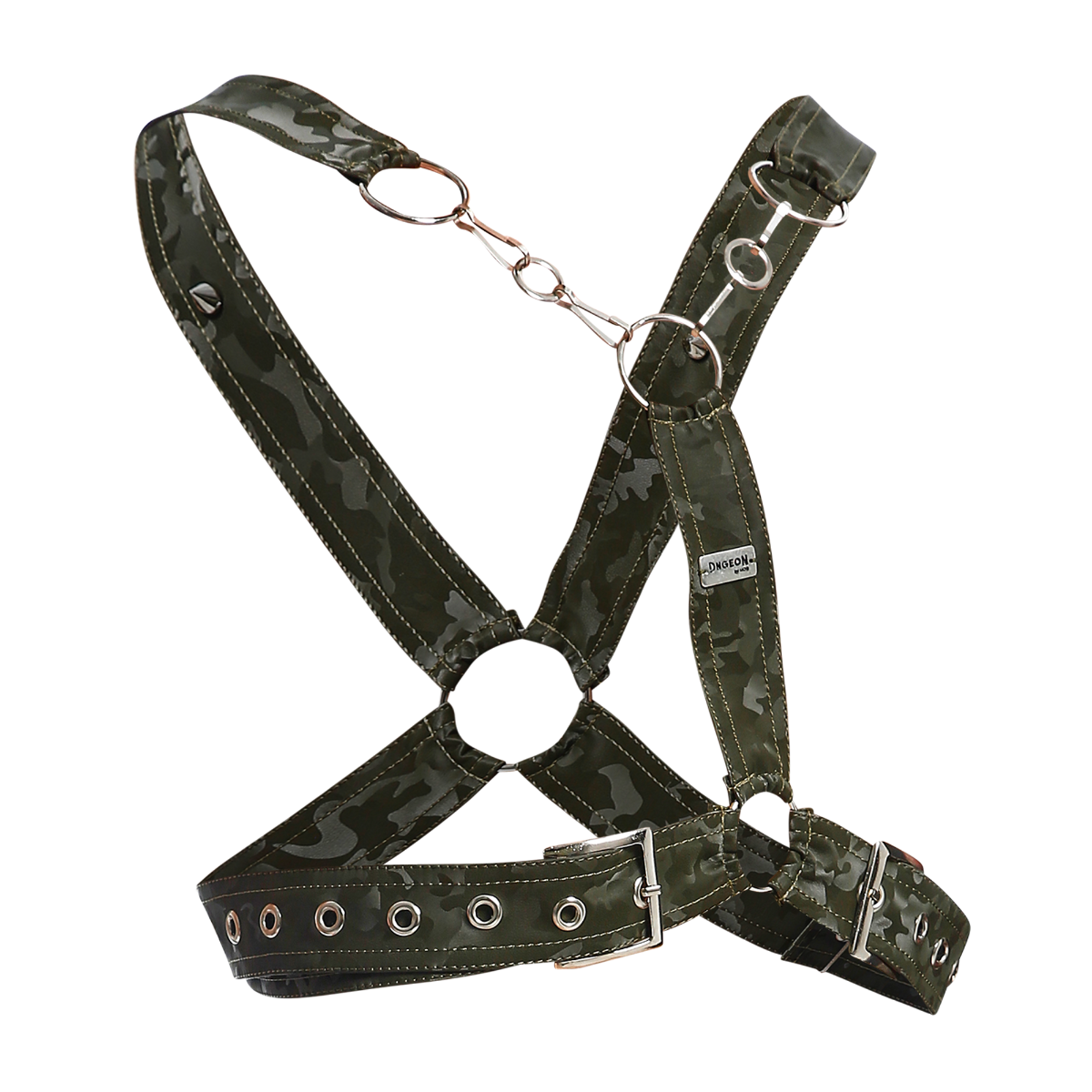 Cross Chain Harness Camo Faux Leather by DNGEON