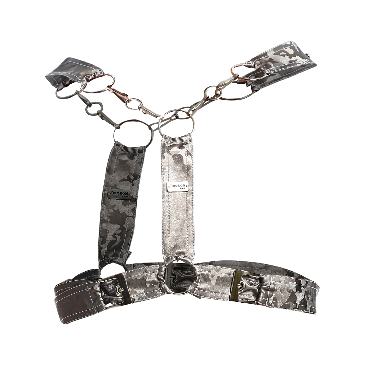 Cross Chain Harness Camo Faux Leather by DNGEON