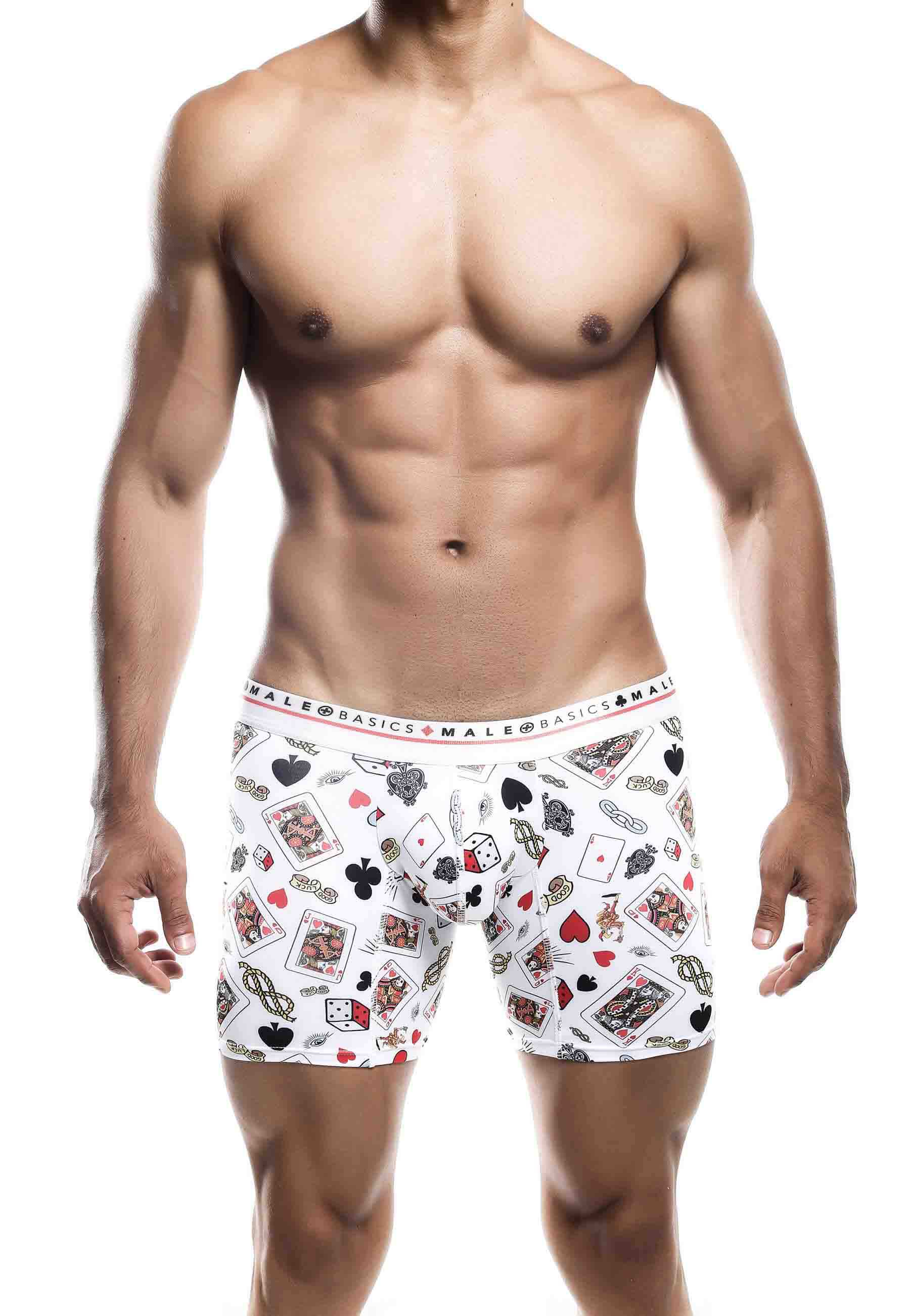 Mens Malebasics New Hipster Boxer Brief Poker front view color white