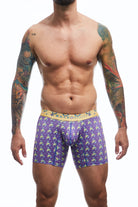 Boxer brief hipster collection printed with geometric forms in purple color front view