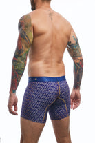 Boxer brief hipster collection printed with geometric forms in blue color back view