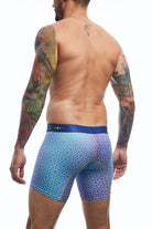 Boxer brief hipster collection printed with geometric forms in blue color back view