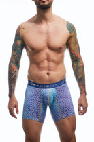 Boxer brief hipster collection printed with geometric forms in blue color front view