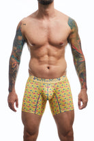 Boxer brief hipster collection printed with geometric forms in yellow color front view