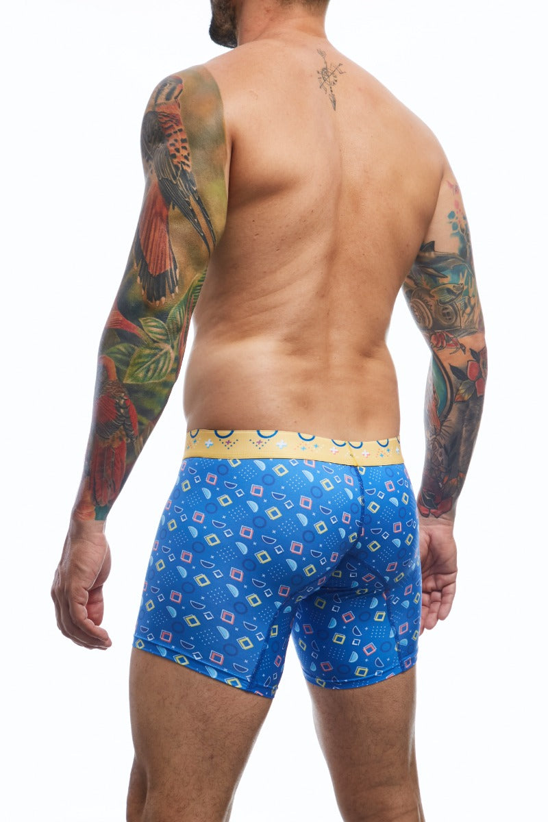 Boxer brief hipster collection printed with geometric forms in blue color back view