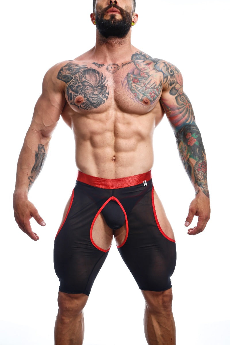 MOB Sleek Jock Jogger Set in vibrant colors, showcasing mesh design and side perforations, exemplifying ethical Colombian craftsmanship and modern Canadian design nuances.