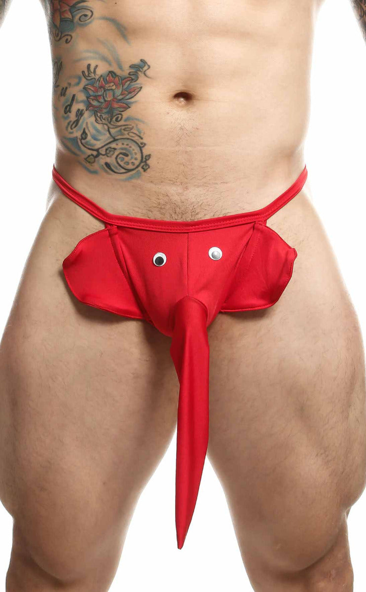 MOB Elephant Thong in polyester Lycra, featuring an artistic elephant design, ethically produced in Colombia and envisioned in Canada.