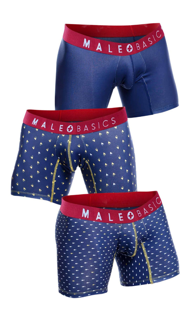 MaleBasics boxer brief made from sublimated viscose, showcasing unique patterns like Boats and Stache, designed for comfort and style.