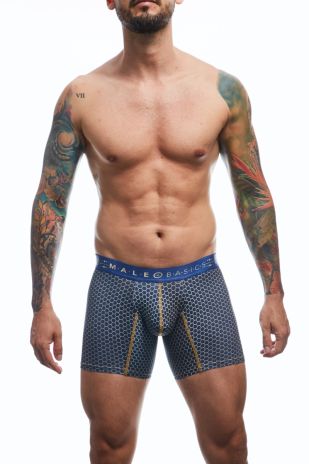 Boxer brief hipster collection printed with exagonals in blue color front view