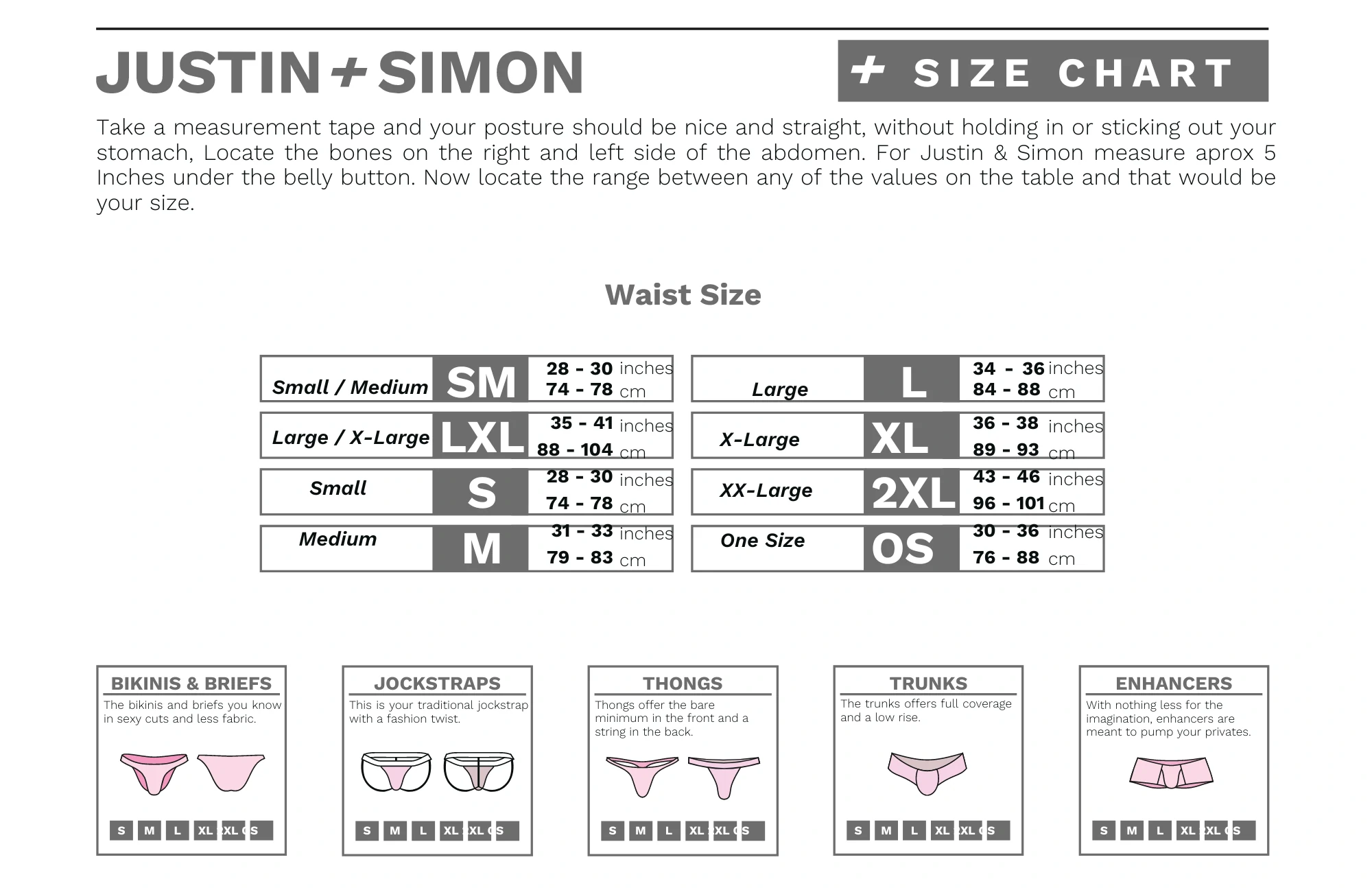 Justin + Simon Size Chart